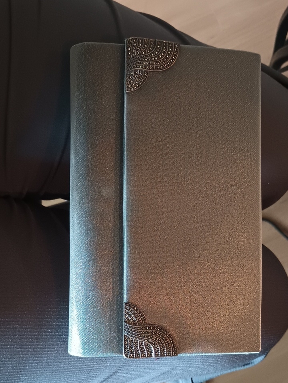 Judith Jack Metallic Silver Tablet Folio with Decorative Metal Corners